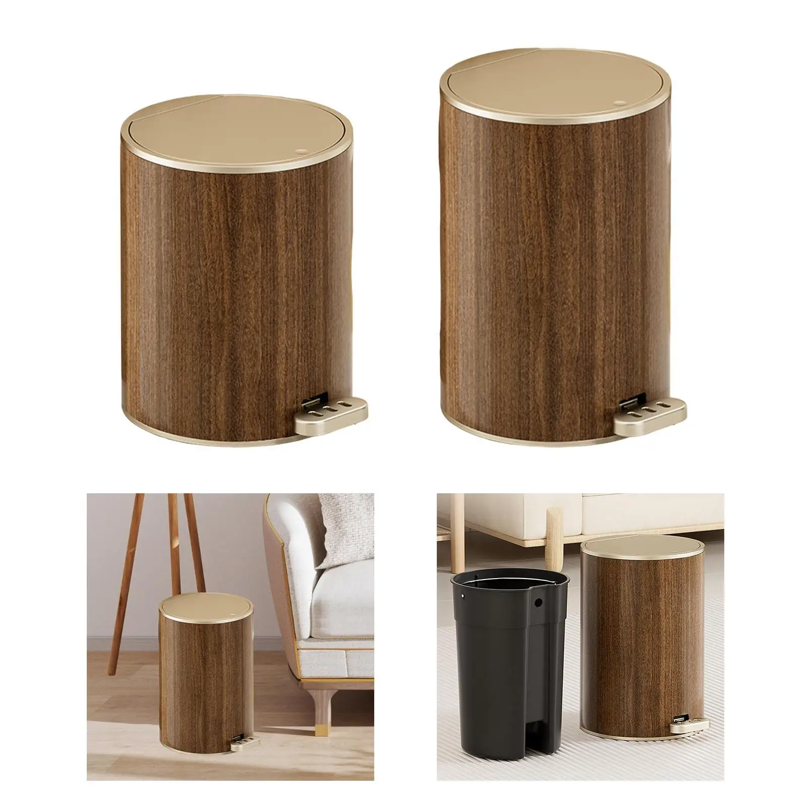 Мусорный бак с древесным зерном мусорный большой емкости круглый ножной педалью