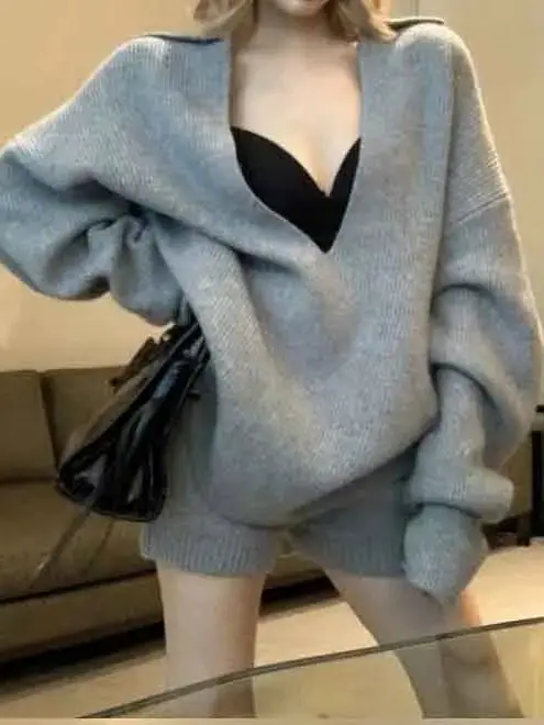 Женские комплекты для отдыха Свободный крой трикотажный пуловер с длинными