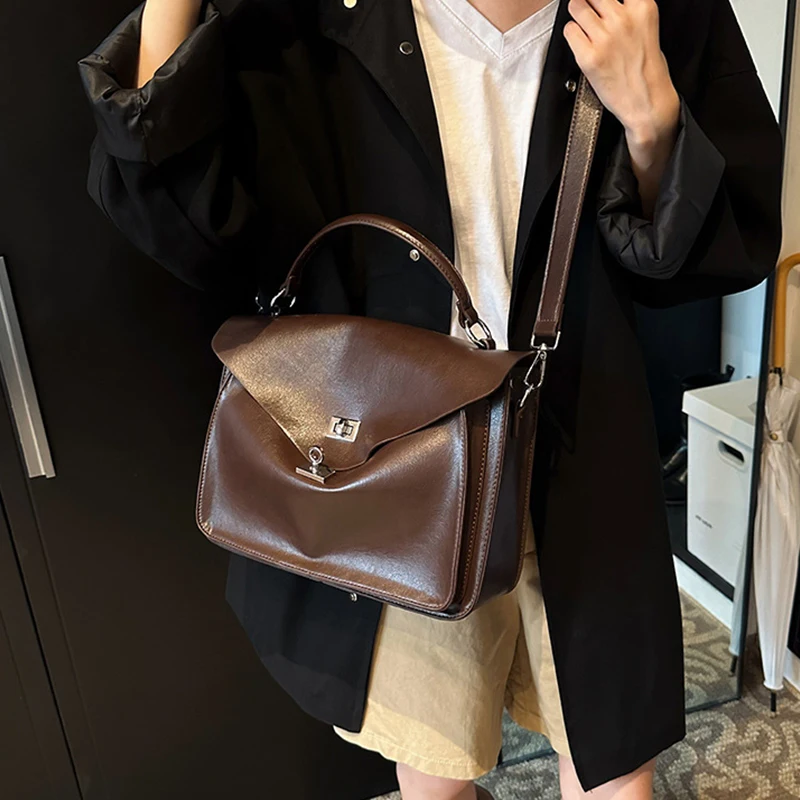 Женская сумка в стиле ретро вместительная многослойная кожаная сумка-тоут через