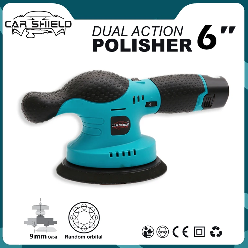 Car Shield 6 Inch Portable Cordless Polisher 12V Battery 9mm Orbit Polishing Machine with 6 Adjustable Speed