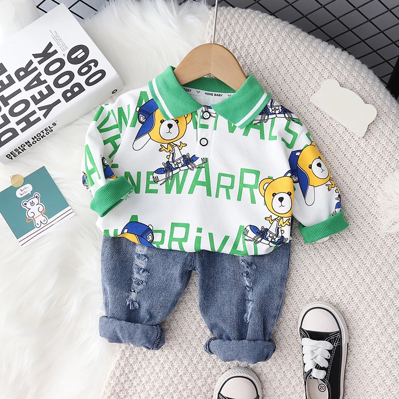 

Autumn Girls Boys T Shirt Jeans Kids Clothing Sets Infant Outfits Children 2 Pieces Suit Clothes Cartoon Bear Baby Tracksuit