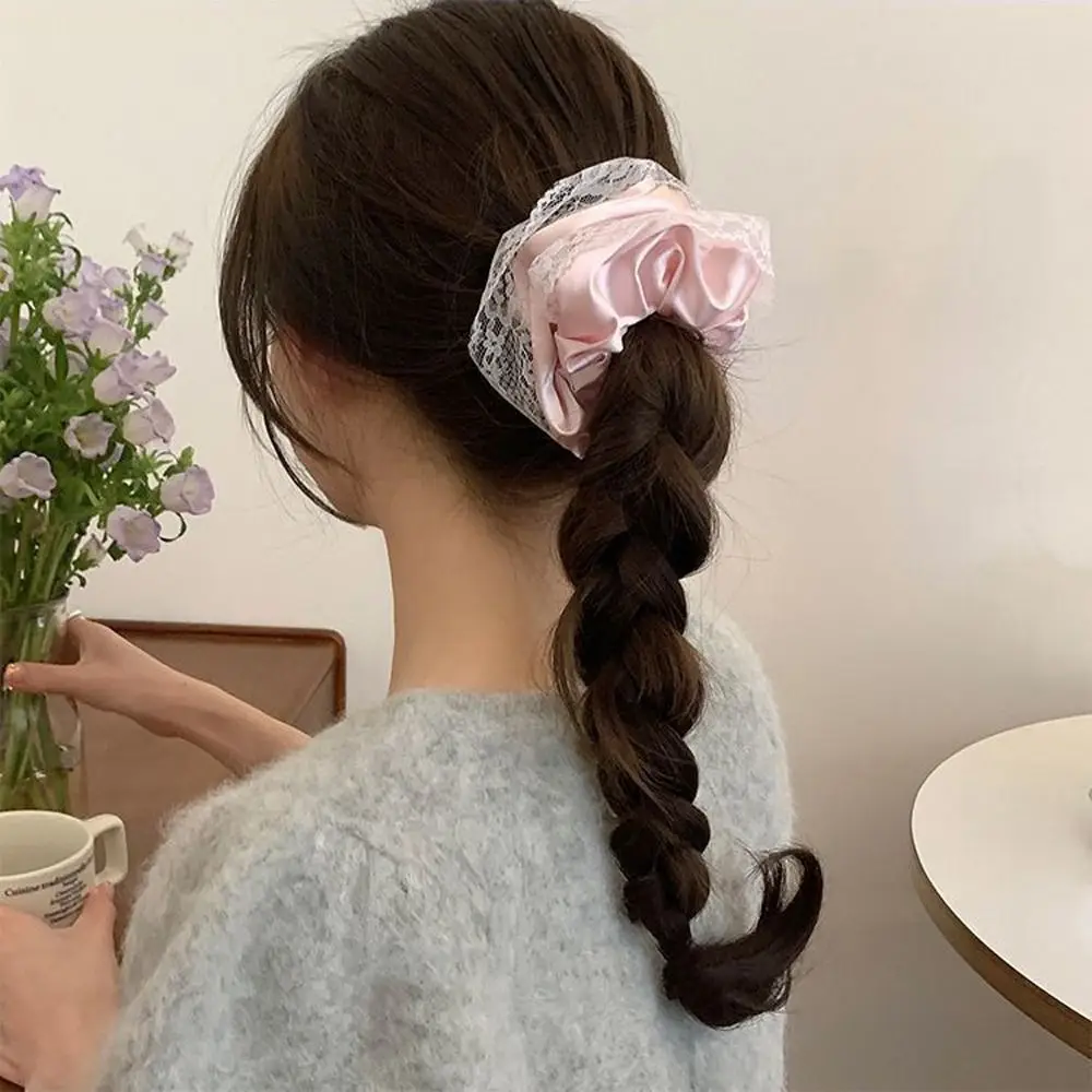 

Korean Elastic Lace Flower Women Hair Bands Vintage Stripe Hair Ties Ponytail Holder Grid Hair Rope Headwear Hair Accessories