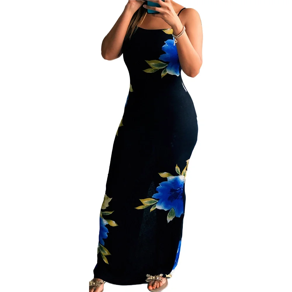 

2022 New Hot Sale women Casual Printed Straps Maxi Dress