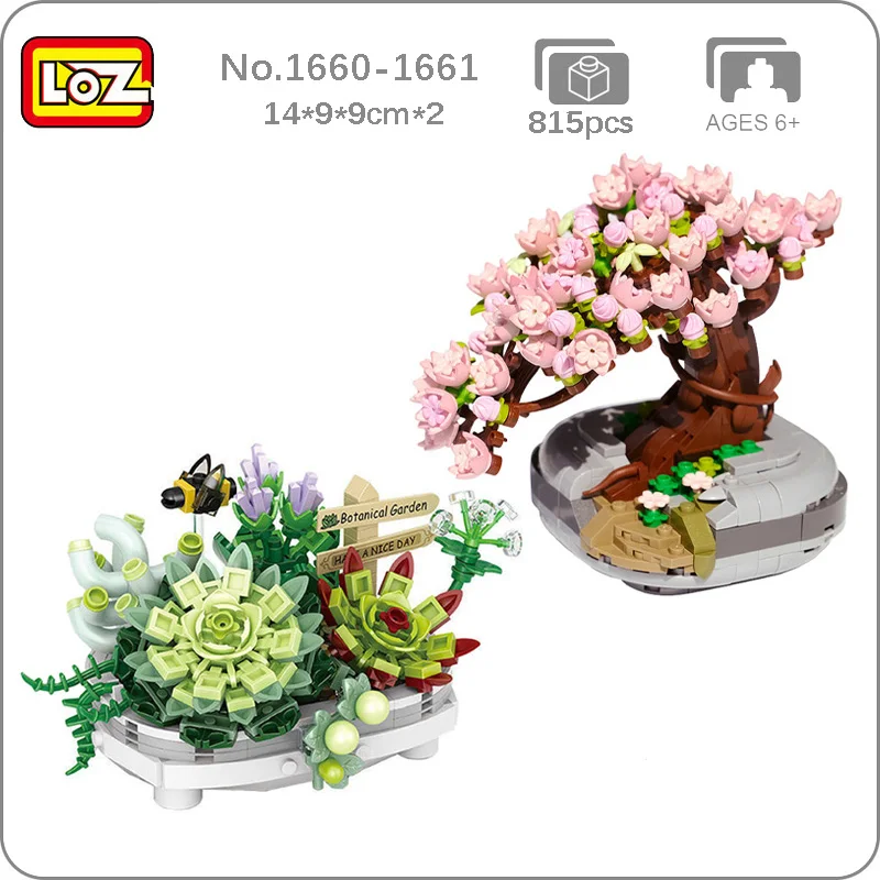 LOZ Eternal Flower Sakura Cherry Tree Succulents Pot Plant Animal Moc Constructor Montessori Mini Blocks Bricks Building Toy