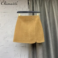 korean style wool short skirt 2022 autumn winter new high waist hip mini skirt female winter thick a line solid color skirt