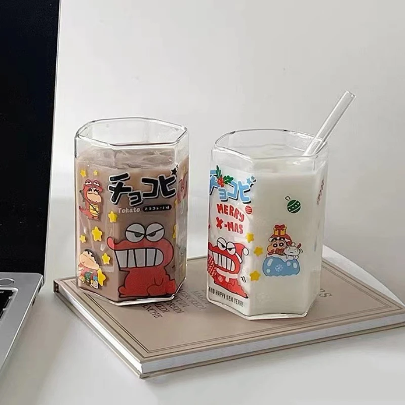 

Kawaii Crayon Shin-chan Glass Anime Thickened Children's Milk Water Cup Office Coffee Cup High-value Student Water Cup Cute Gift