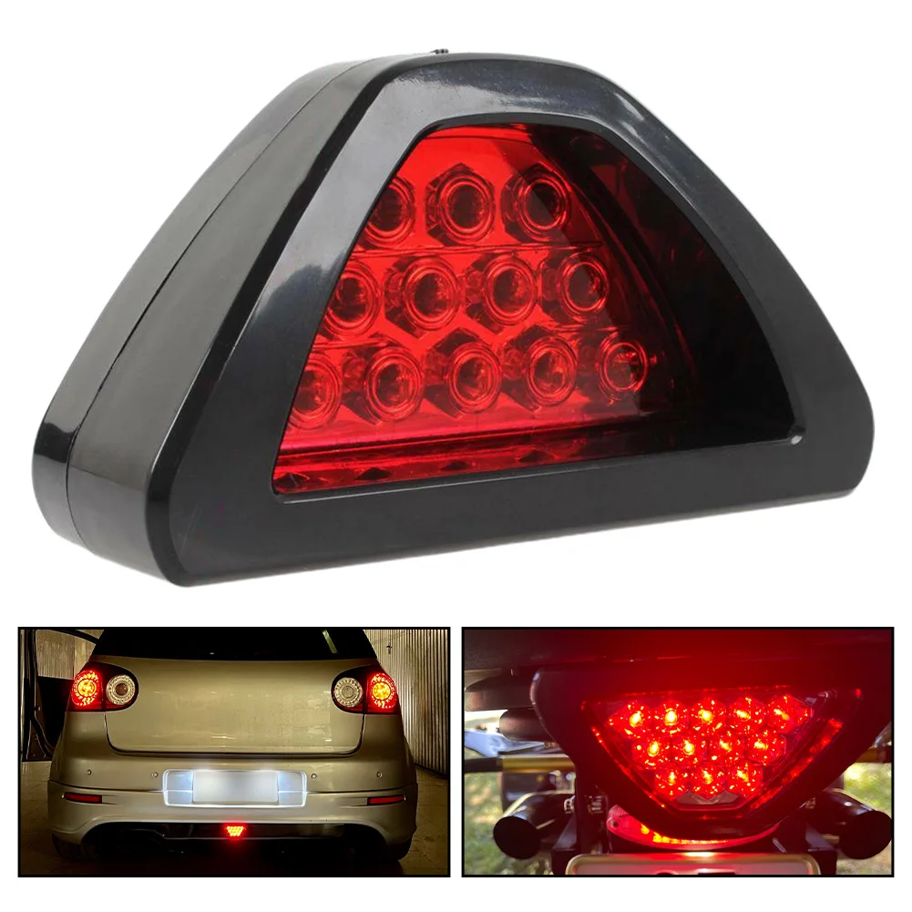 

1Pc Universal Brake Signal Lamp F1 Style Triangle Sporty 12LED Rear Fog Light Tail Third Brake Lamp DRL For JDM BBA