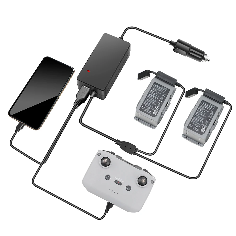 

4 в 1 Автомобильное зарядное устройство для прикуривателя для DJI Mavic Air 2, пульт дистанционного управления, уличное умное быстрое зарядное уст...