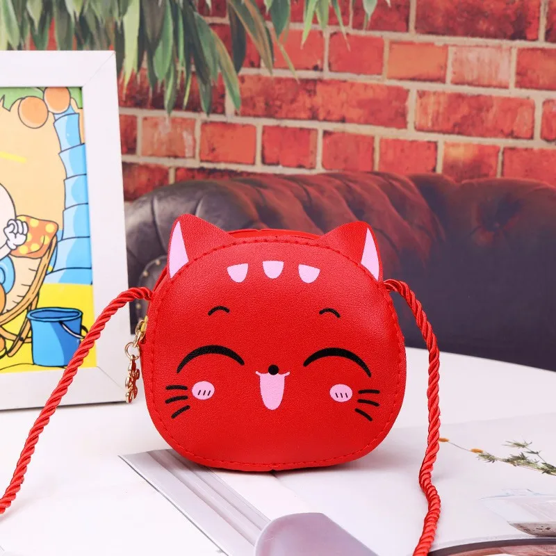 Mini Crossbody Bag for Children Cute Cartoon Cat Baby Girls Shoulder Bags PU Leather Boys Kids Small Coin Purse Handbags Wallet