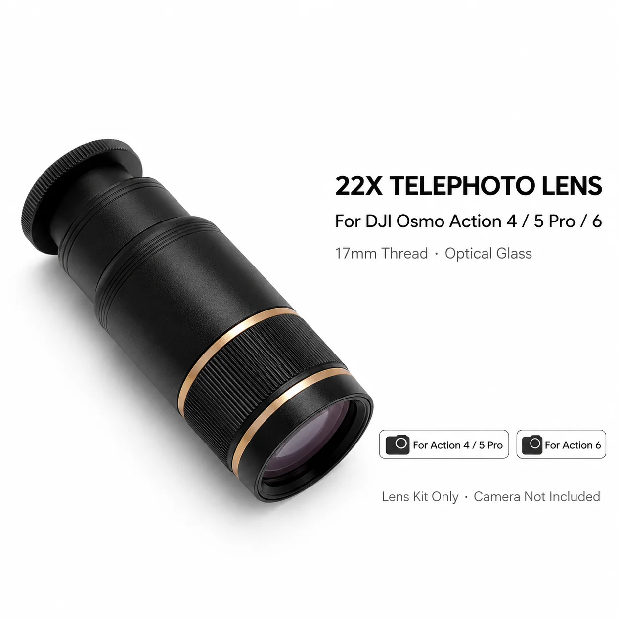 Фото 22-кратный телеобъектив для DJI Osmo Action 4 5 Pro 6, объектив с большим зумом, 17 мм, алюминиевый аксессуар для экшн-камер №2