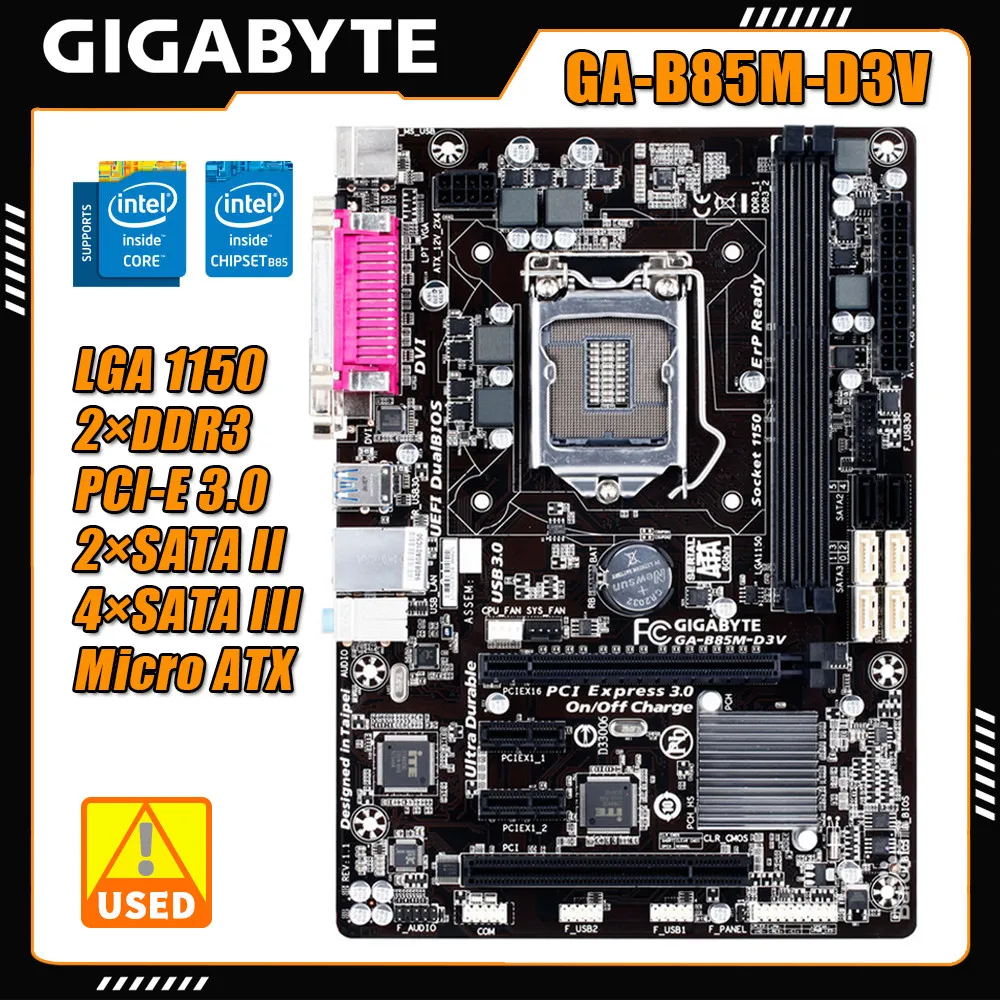 

GIGABYTE GA-B85M-D3V motherboard, LGA 1150 slot supports Core i7/Core i5/Core i3/Pentium/Celeron 2×DDR3 16G PCI-E 3.0 Intel B85