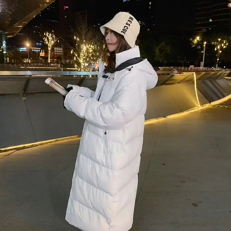 Winter Loose Hooded Parkas Jackets Women Thicken Warm Long Korean Cotton Padded Coats New Outwear Ladies Pockets Tops S57