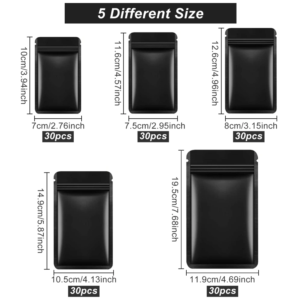 150Pcs Matte Black Zip Lock Bags PET Self-Seal Zipper Waterproof Resealable Bags for Jewelry Parts Package Storage Pouches