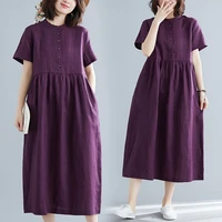 2022 vintage purple plus size loose dress summer maxi dress kaftan cotton and linen patchwork skirt retro bohemian robe