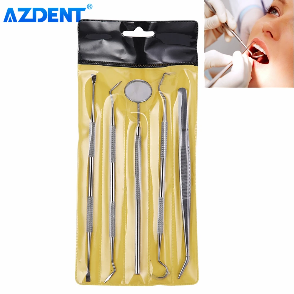 AZDENT Dental Mouth Mirror Stainless Steel Tweezers Elbow Probe Dentist Instrument Teeth Cleaning Whitening Dentistry Tools Set
