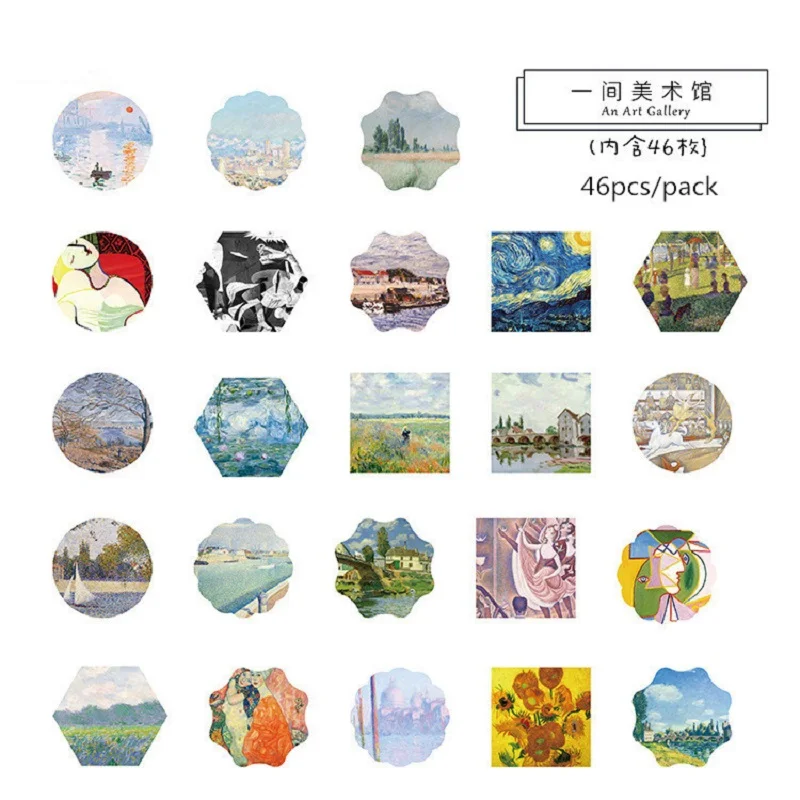 

40Pack Wholesale Mini box Hand account stickers paper An art gallery Hand account sealing sticker Famous paintings free shipping