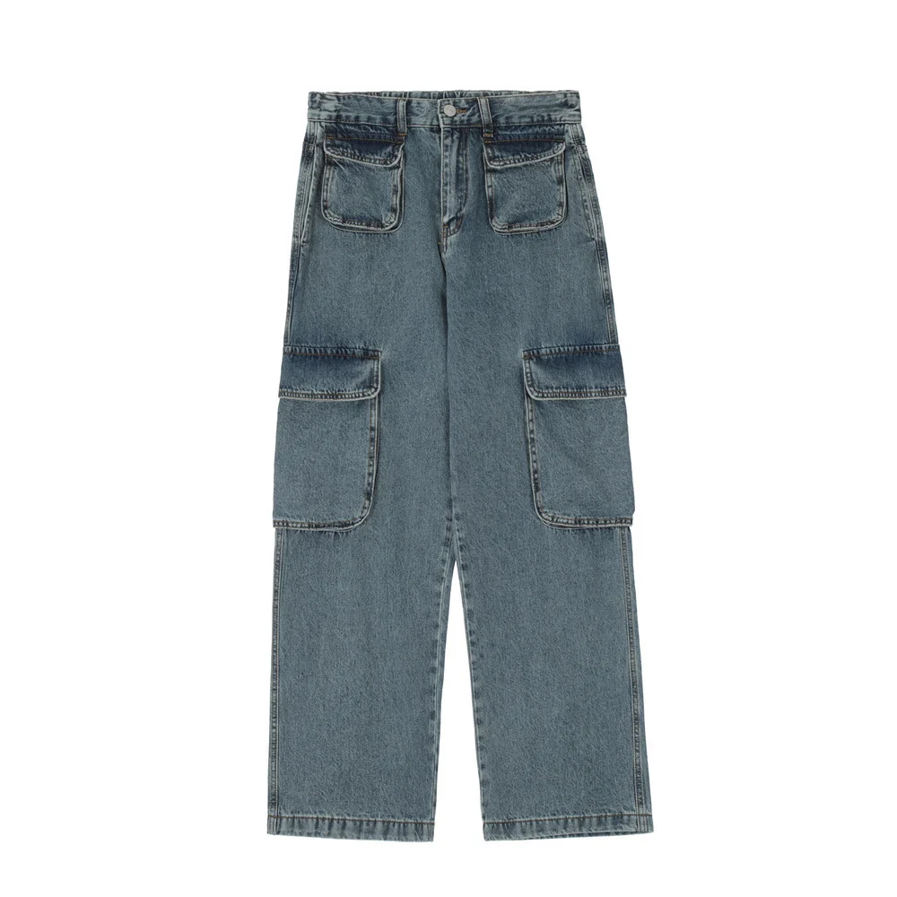 

Waist 2023 Harajuku Elastic Baggy Jeans Big Pocket Trousers Male Denim Cargo Pant Wide Leg Men's Pants Loose Casual Streetwear
