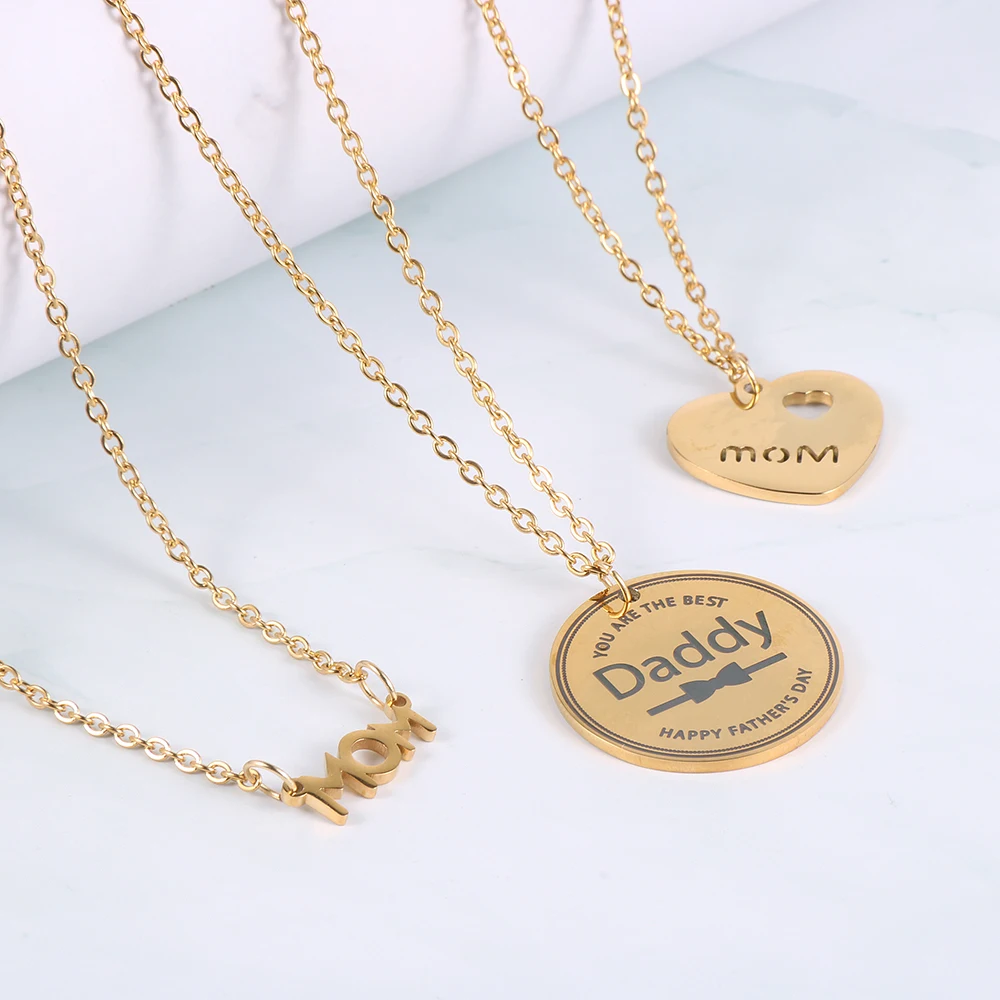 Stainless Steel Chain Necklace Sideways Initia Heart-shaped MOM Daddy Pendant Necklaces Collares Father's Mothers Day Gifts