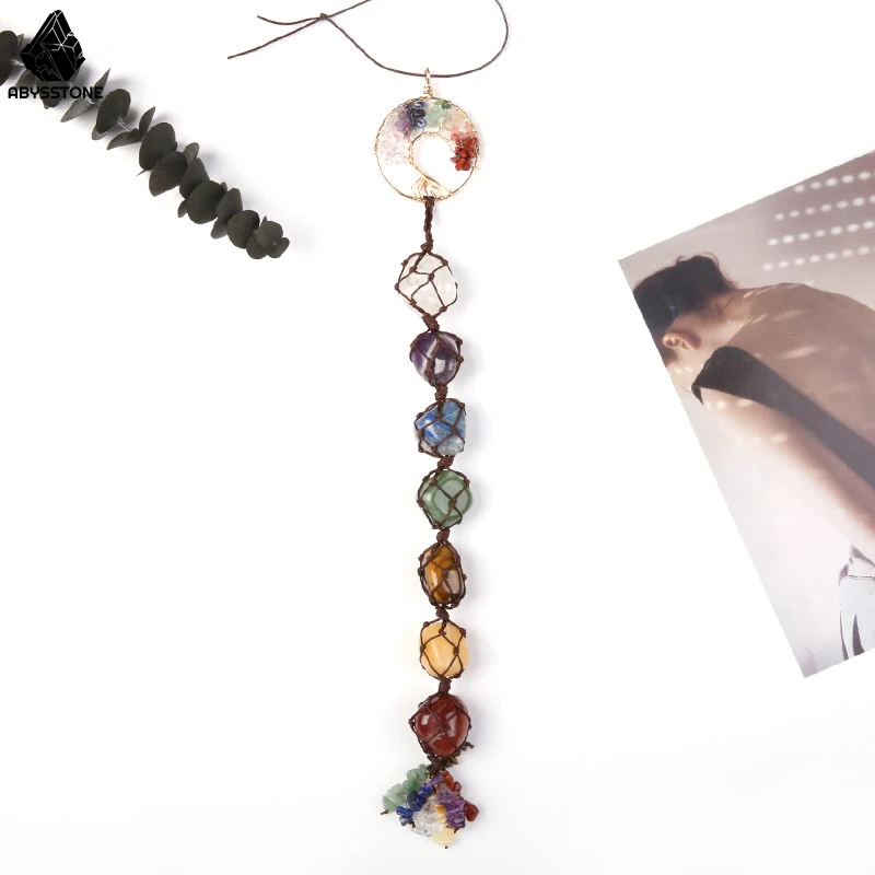 

Natural Crystal Colorful Tassel Handbag Hanger Seven Chakra Stones Amethyst Carnelian Car Hanging Decoration Wicca Room Decor