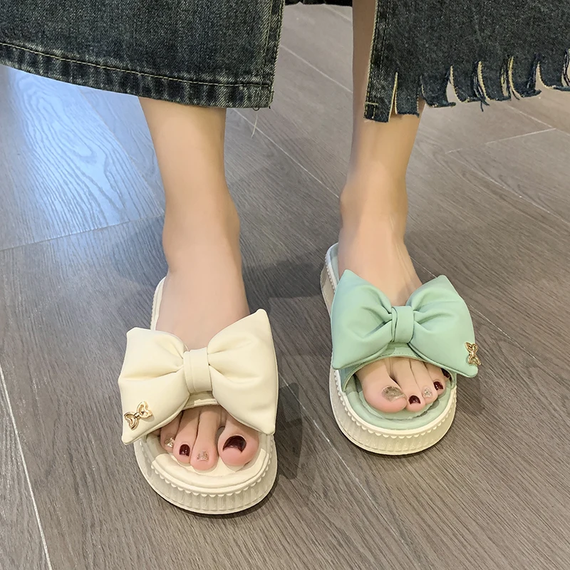 

Med Slippers Soft Female Shoes Slides Fashion Butterfly-Knot Summer Clogs Woman Platform Comfort 2023 Luxury Beach Flat Butterfl