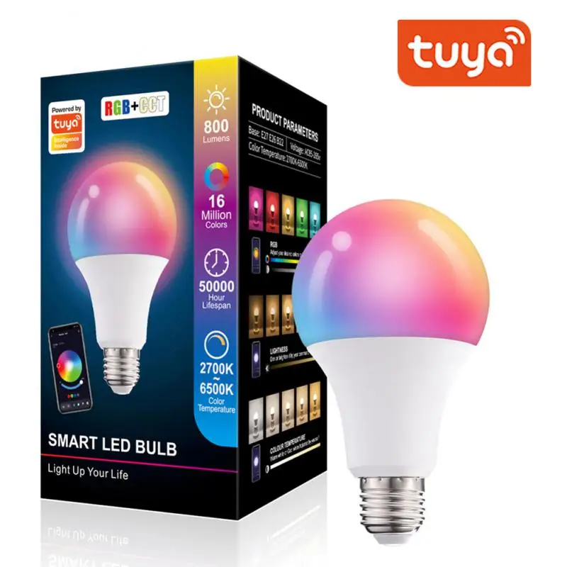

Tuya Smart E27/B27 Led Bulb Light 10W Lamp RGBW Led Lamp Color Changing Lampada RGB+CCT Decor Home AC85-265V