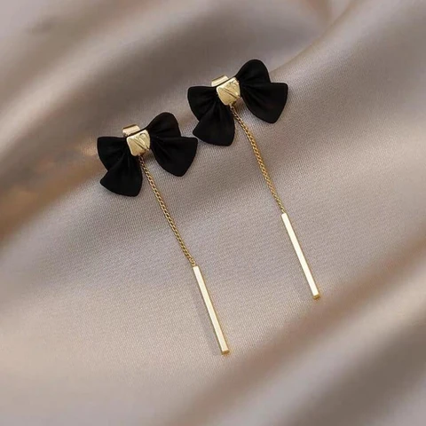 Модные черные милые висячие серьги с бантом, винтажные металлические прямые линии, цепочка, одиночные кисточки, длинные висячие серьги, Женская драгоценность