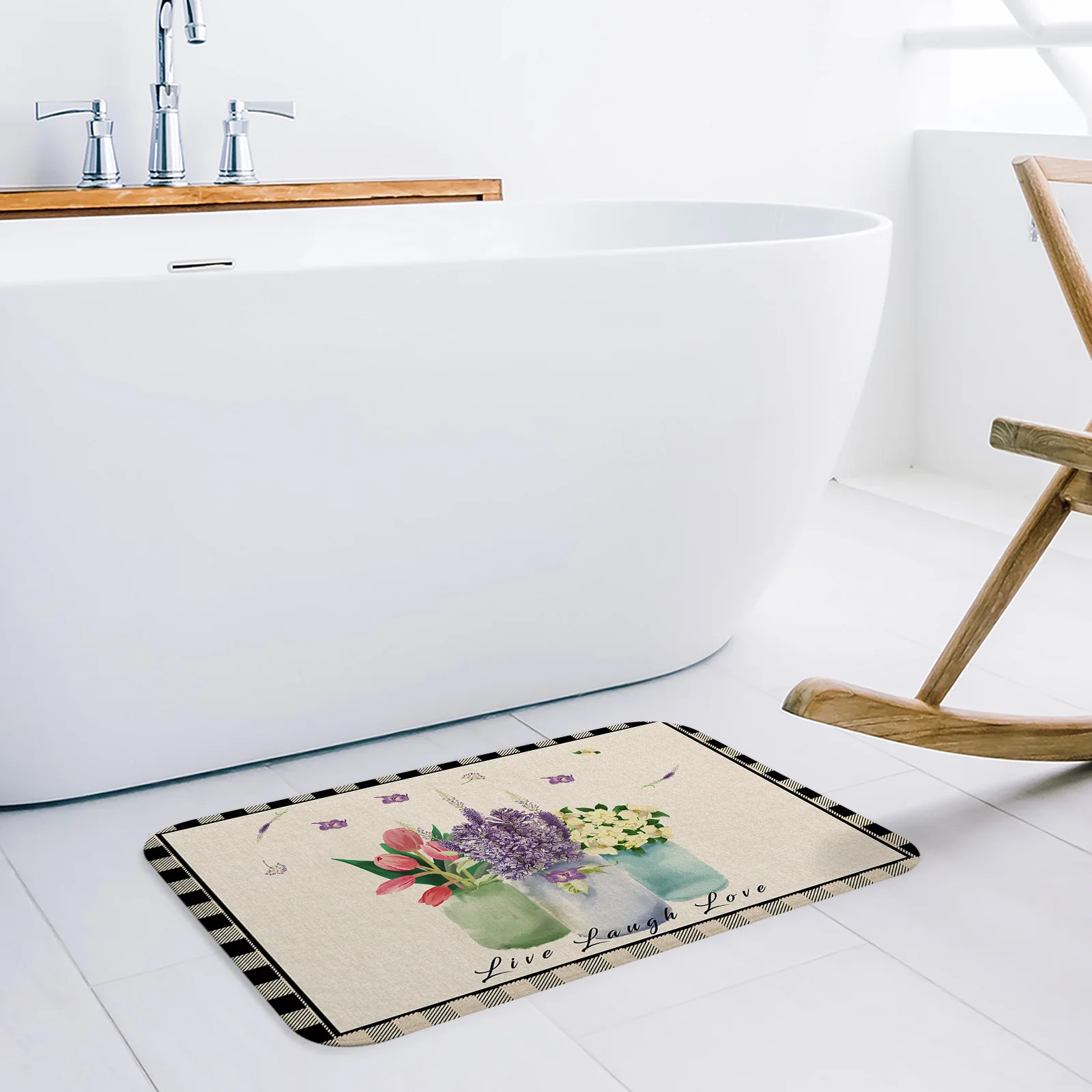 Ваза лавандовый в клетку нескользящий напольный коврик Придверный для гостиной