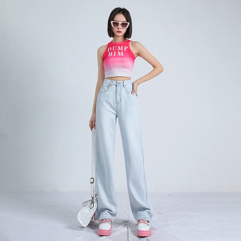Wide leg jeans women's 2023 summer trousers Baby blue high street new loose high waist draping floor pants