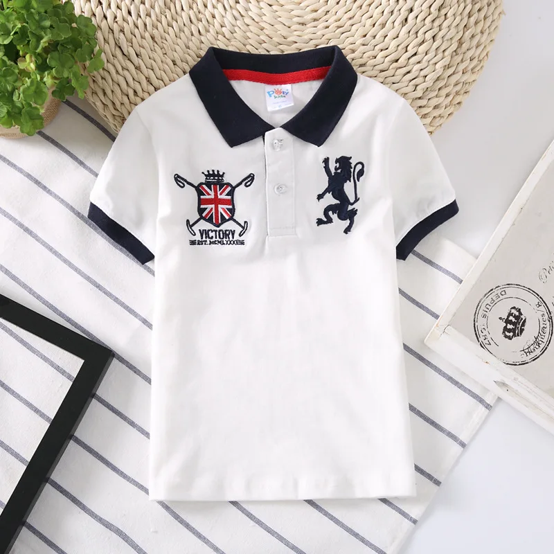 Summer Cotton Polo Kids Boys Tops Baby Boy Sports Polo Shirts Lapel Breathable Fabric Tee Fashion 2-14 Years Children Clothing