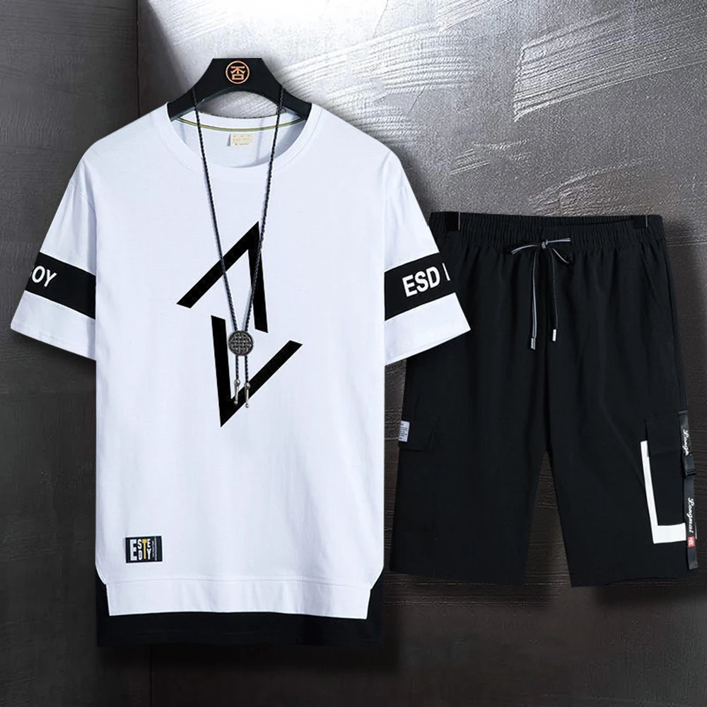 Костюм спортивный мужской с принтом повседневный комплект из 2 предметов шорты