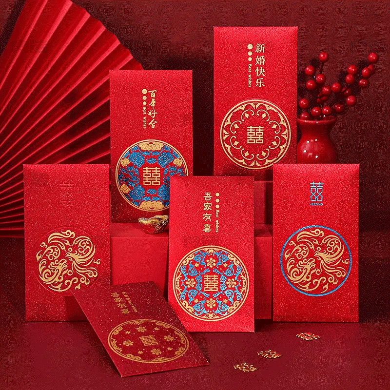

10/20PCS Creative Frosted Two-Color Bronzing Red Envelope Wedding Supplies Big Red Glitter Paper Blessing Envelope Bag