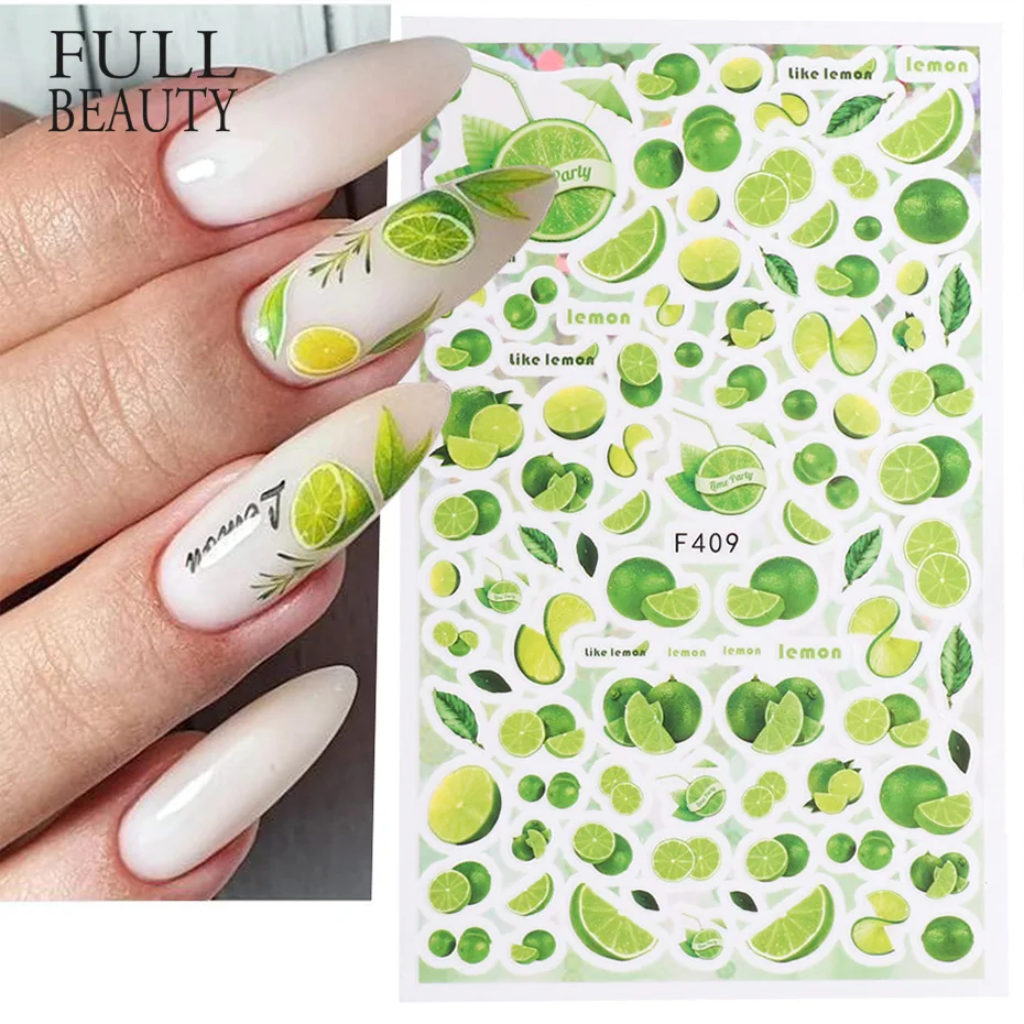 

1PCS Summer Fruit Nail Stickers Lemon Strawberry Watermelon Nail Decals Water Transfer Decal Cactus Nail Design Manicure Deco
