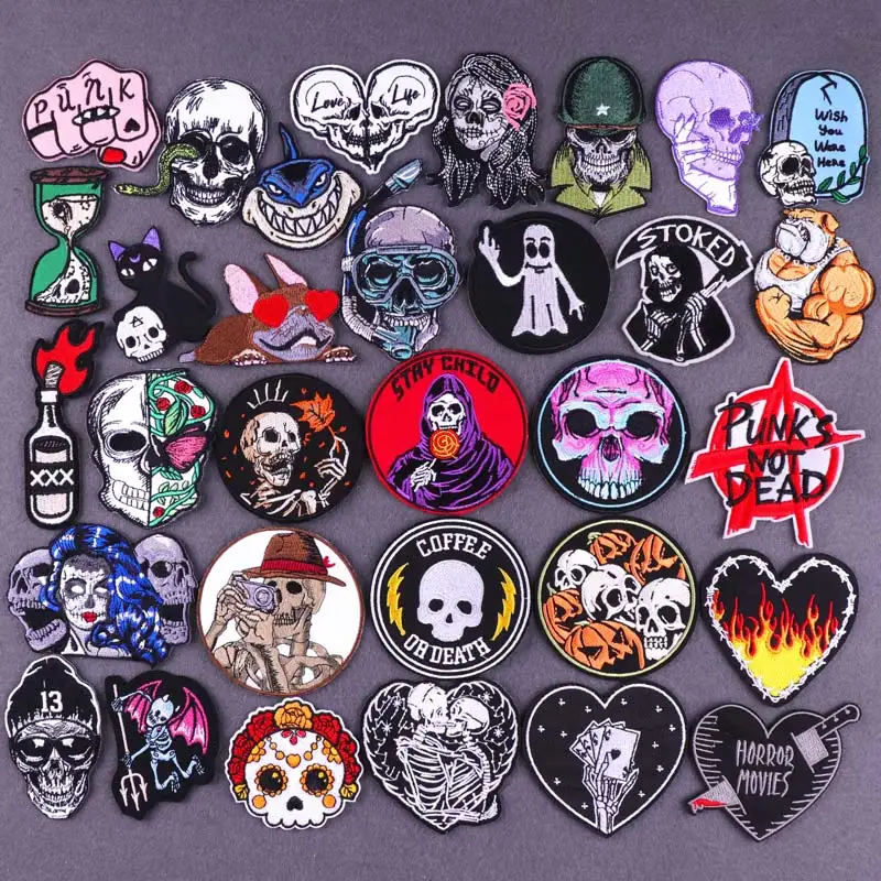 

NEW Good Quality Armband Punk Style Patches 3D Embroidered Skull Badge Backpack With Hook&Loop Patches For Clothing