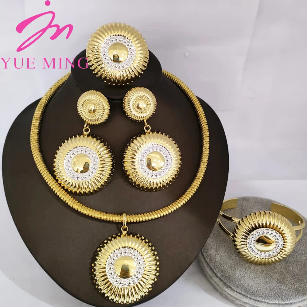 

YM Jewelry Copper Necklace Earring Ring Bracelet Sets For Women African Bridal Wedding Gifts Gold Color Jewelry Set