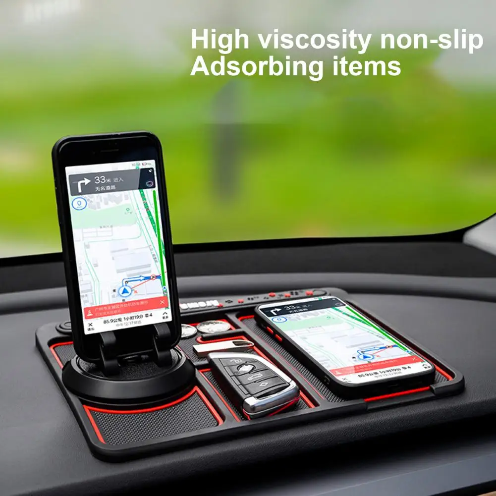 

4 In 1 Car Anti-Slip Mat Silicone Dashboard Sticky Phone Holder Mat Auto Non-Slip Phone Pad w Phone Holder Function CarInterior