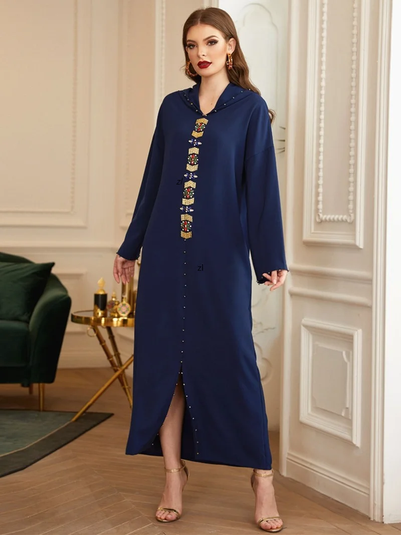 Женское Макси-платье с капюшоном абайя бриллиантами Дубайский халат