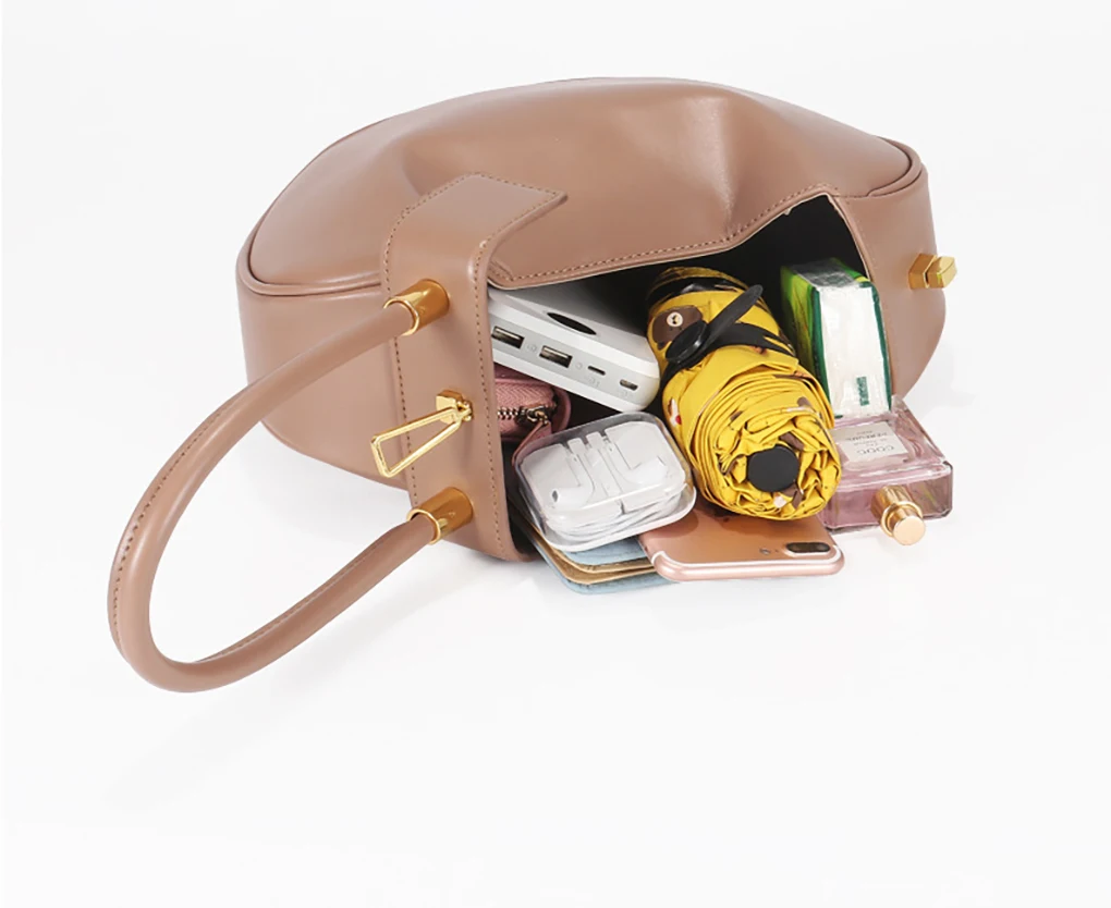 High grade leather shoulder bag exquisite solid color handbag leather fashion retro Wonton dumplings Wonton women's bag satchel