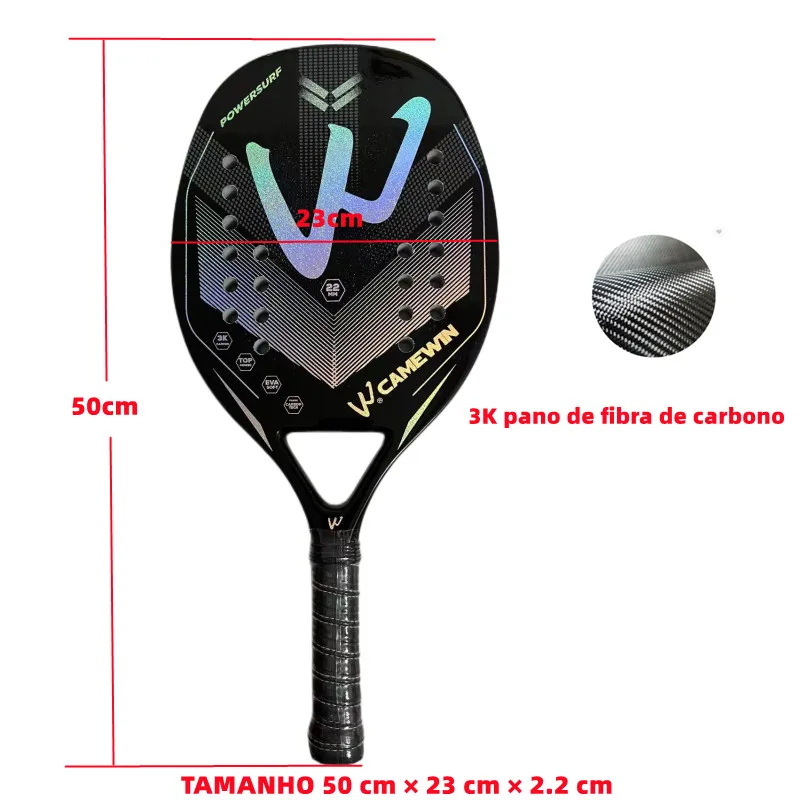 2022 New 3K Camewin Full Carbon Fiber Rough Beach Tennis Racket with Bag to Send Premium Sweatband Plus Tennis Padel