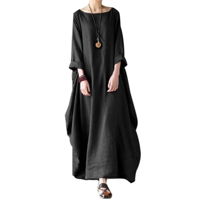 

67JE Womens Autumn Kaftan 3/4 Batwing Sleeves Baggy Oversized Maxi Long Dre