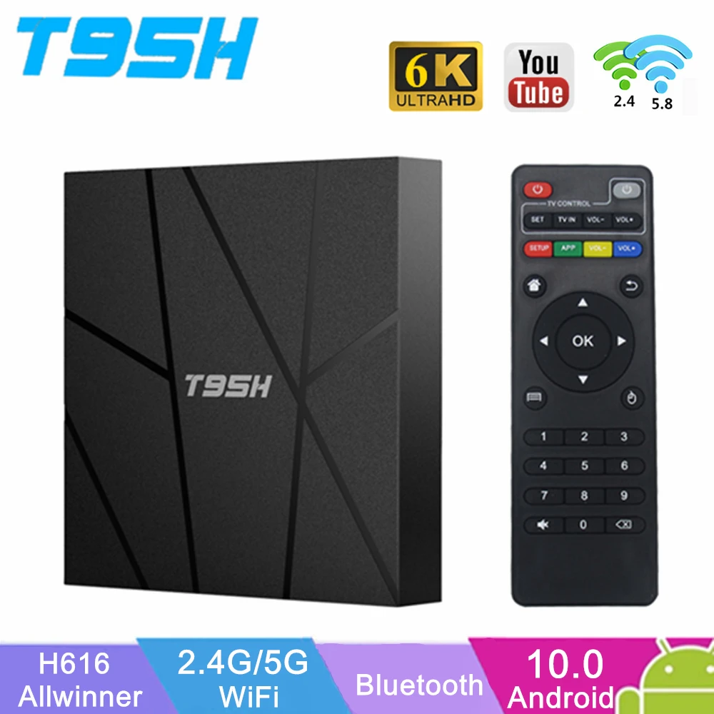 

6K T95H Smart TV Box Allwinner H616 Android 10.0 TV Box HDMI-compatible Quad-Core Set Top Box 4Gb 32Gb 64Gb Rom Media Player