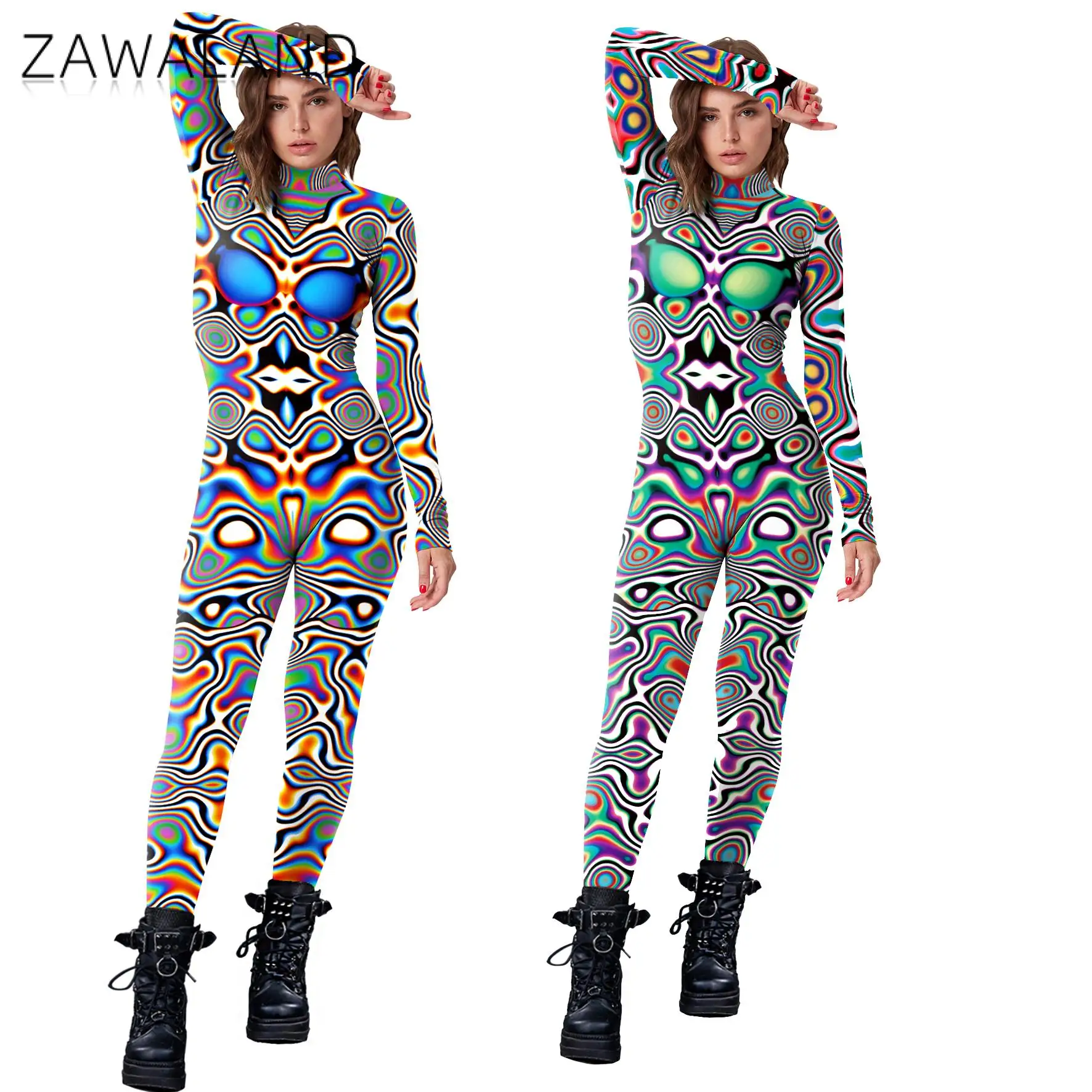 

Halloween Cosplay Costumes for Women Carnival Cyberpunk Steampunkartistic Pattern Sexy Slim Jumpsuit Performance Zentai Bodysuit