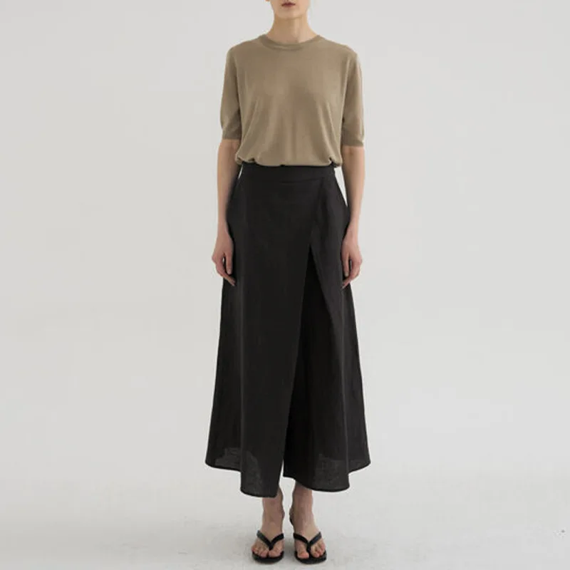 Французские тонкие женские льняные брюки с высокой талией юбка новые весенние