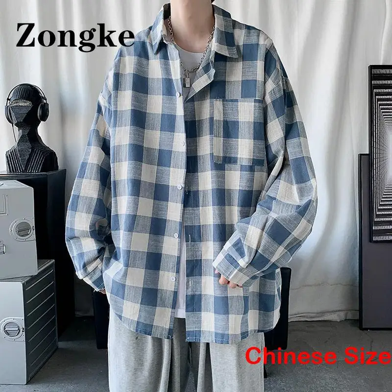 

Повседневная черная рубашка Zongke в клетку для мужчин, винтажные рубашки с длинным рукавом, бесплатная доставка, китайский Размер 2XL 2023
