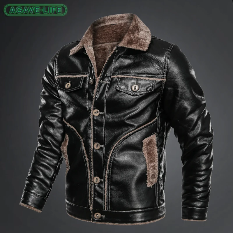 

Winter Leather Jacket Men Plus Size 7XL 8XL Thick PU Leather Coat Male Casual Double-face Fur Fleece Jacket Jaqueta De Couro
