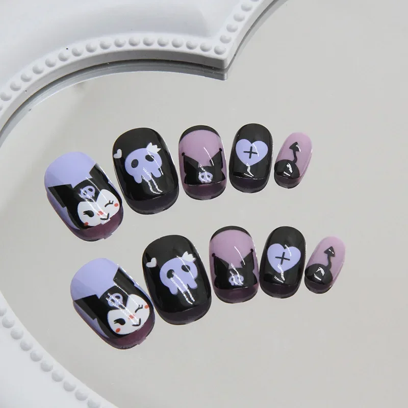 24 шт. Sanrio Kuromi детские накладки на ногти Miniso аниме мультфильм милые Kawaii съемные