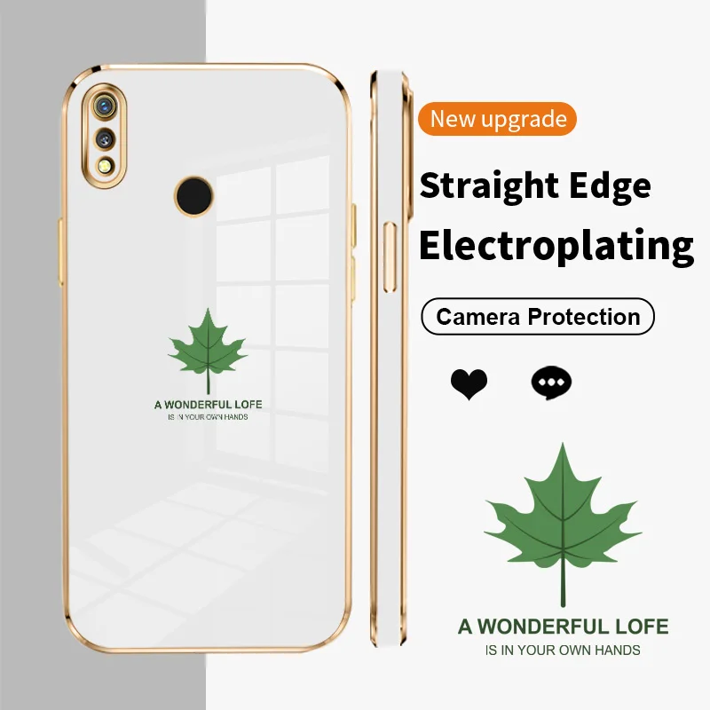 

Maple Leaves Square Electroplating Phone Case for Realme 3 3i 5 5i 5S 6i 6 6S 7 Narzo 20 Pro V5 Q X Lite OPPO K7x Soft TPU
