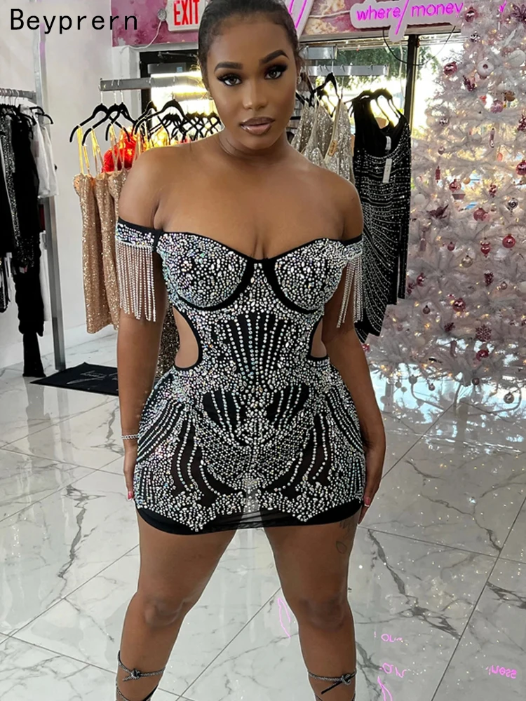 Beyprern шикарное черное переливающееся Стразы акцент вырез Ночное платье Летнее