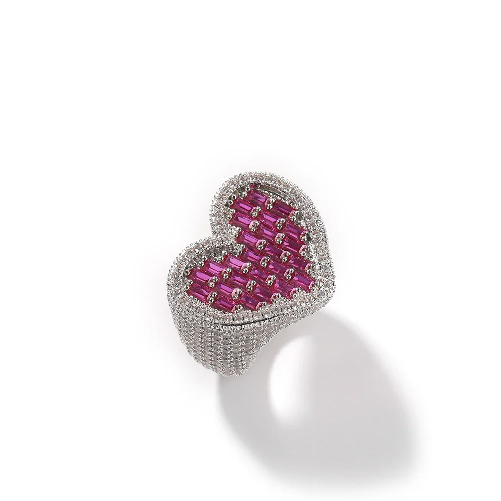 Фото Новое красочное полное сердце T CZ Style Bling Bling Iced Out Zircon Mirco Pave Prong Setting Латунное кольцо Хип-хоп Ювелирные изделия BR101 №4