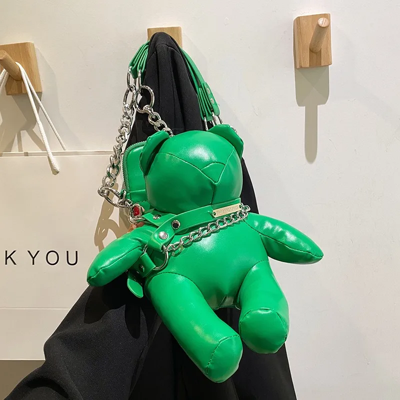

New cute three-dimensional network red cartoon bear one-shoulder messenger bag chain women's bag