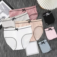 mid waist girls bowknot panties korean style ribbed 7 color underwear solid color women girls lingerie briefs female
